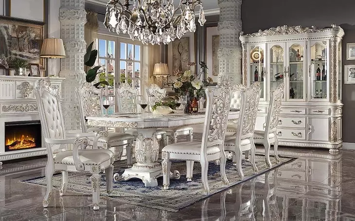 Vendome Antique Pearl 120" Extendable Rectangular Dining Room Set