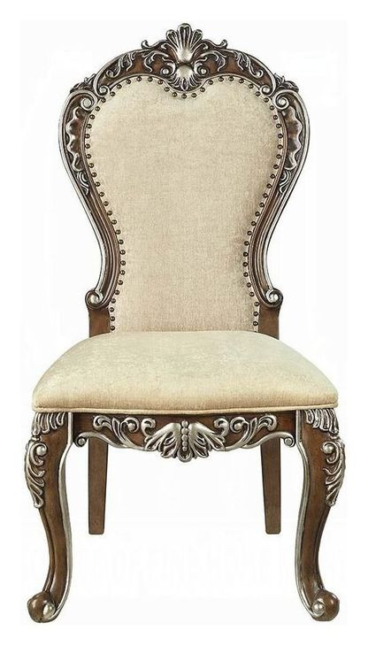 Latisha Beige Upholstered Side Chair with Nailhead Trim Set of 2