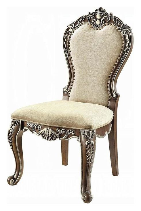 Latisha Beige Upholstered Side Chair with Nailhead Trim Set of 2