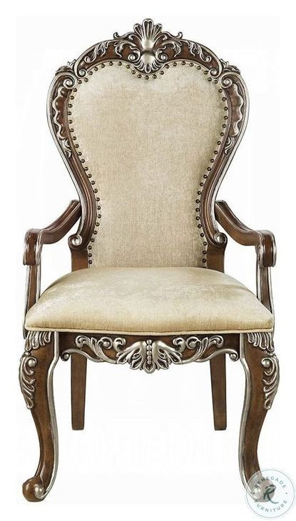 Latisha Antique Oak Arm Chair with Nailhead Trim Set of 2