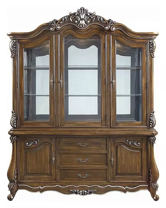 Latisha Antique Oak 6 Door Buffet and Hutch with LED