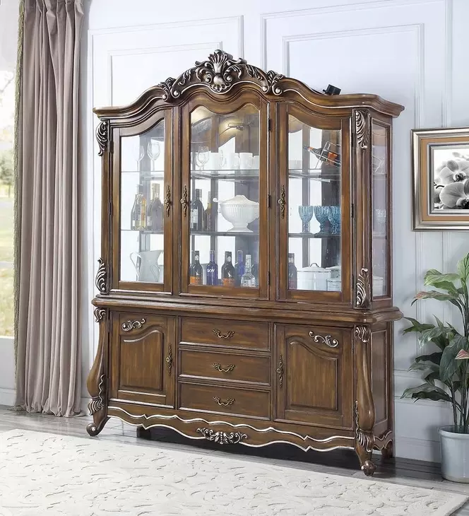 Latisha Antique Oak 6 Door Buffet and Hutch with LED
