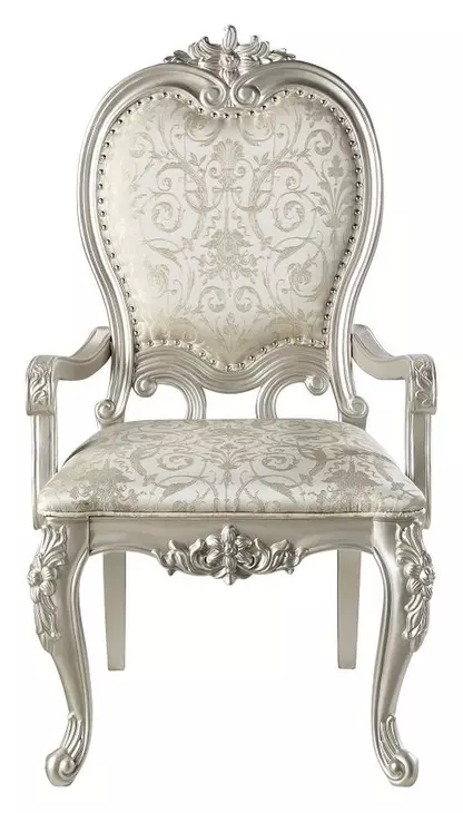 Bently Champagne Upholstered Arm Chair with Nailhead Trim Set of 2