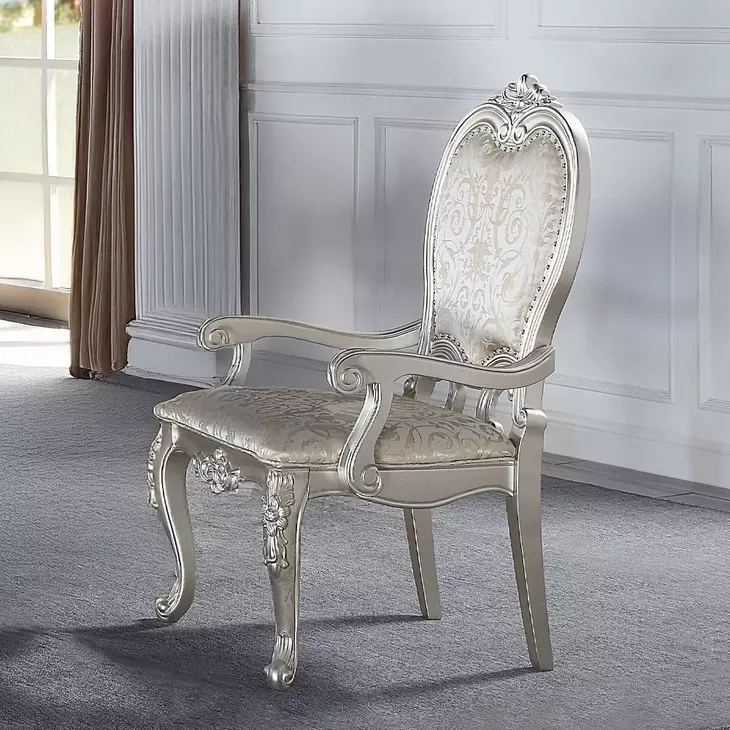 Bently Champagne Upholstered Arm Chair with Nailhead Trim Set of 2