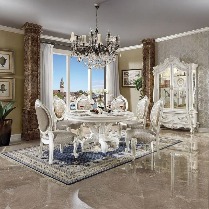 Versailles Bone White Upholstered Oval Back Side Chair with Nailhead Trim Set of 2