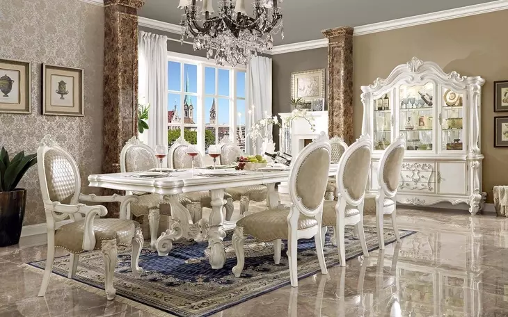 Versailles Bone White Upholstered Oval Back Arm Chair with Nailhead Trim Set of 2