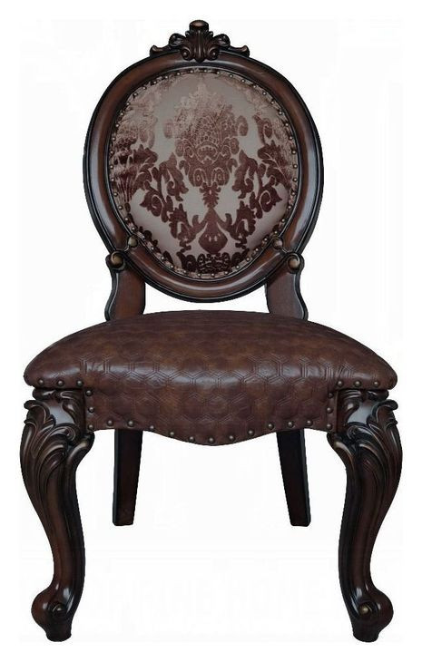 Versailles Cherry Upholstered Oval Back Side Chair with Nailhead Trim Set of 2