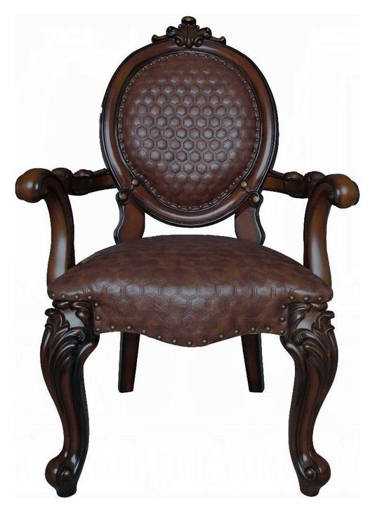 Versailles Cherry Upholstered Oval Back Arm Chair with Nailhead Trim Set of 2