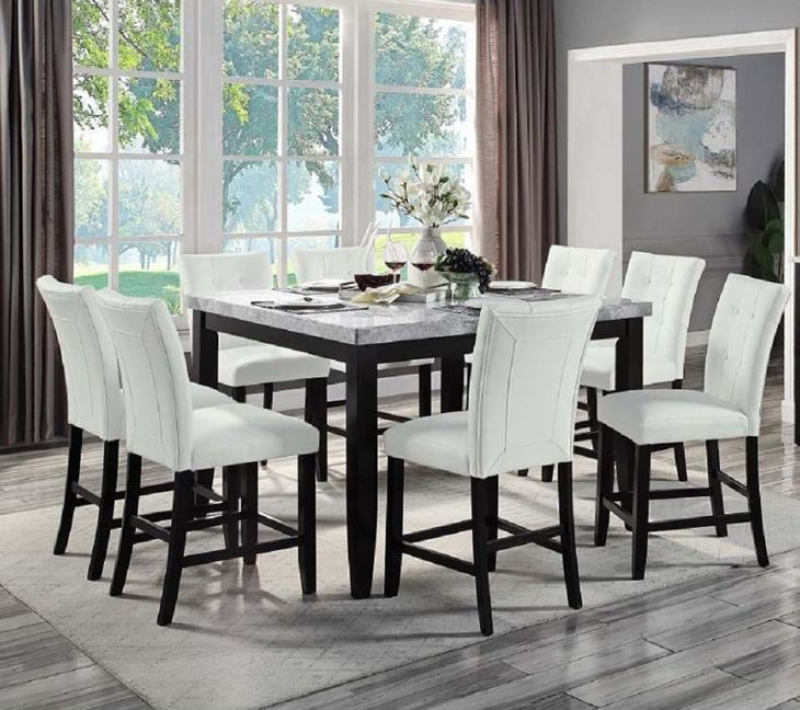 Hussein Gray and Black Square Marble Top Counter Height Dining Room Set