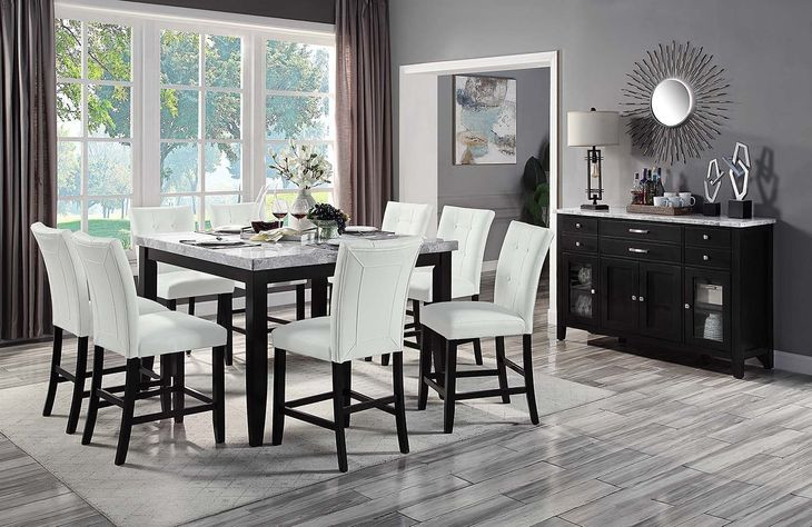 Hussein Gray and Black Square Marble Top Counter Height Dining Room Set