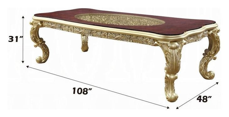 Cabriole Gold 108" Rectangular Glass Top Dining Table