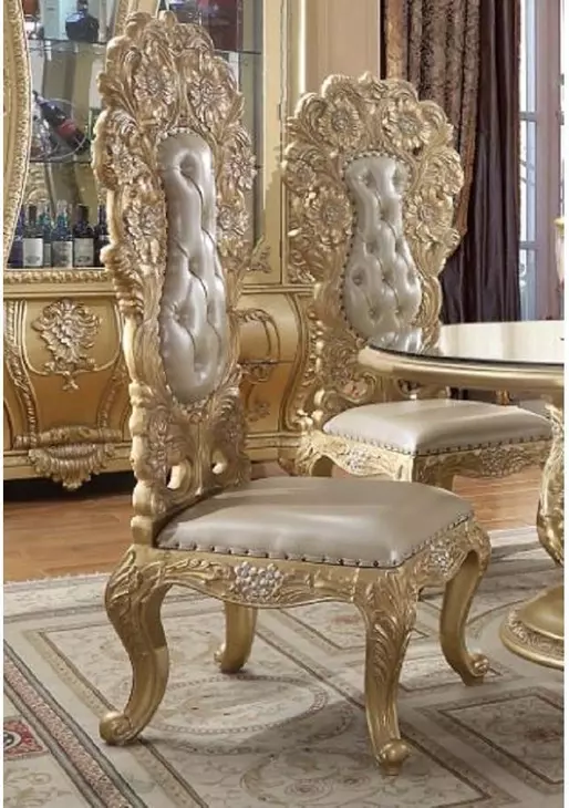 Cabriole Light Gold Upholstered Side Chair with Nailhead Trim Set of 2