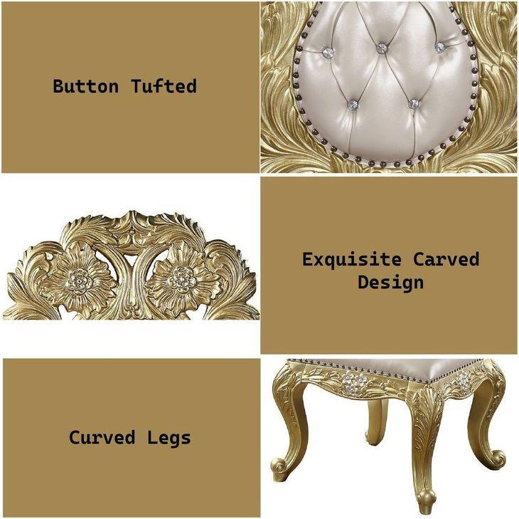 Cabriole Light Gold Upholstered Side Chair with Nailhead Trim Set of 2