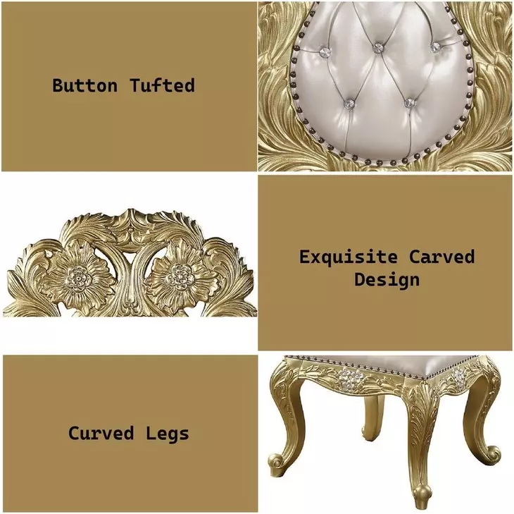Cabriole Light Gold Upholstered Side Chair with Nailhead Trim Set of 2