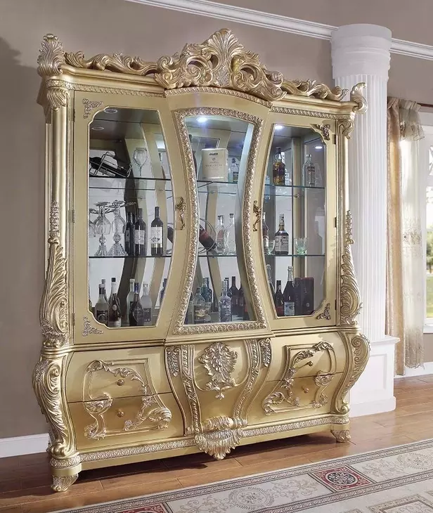 Cabriole Gold 2 Door Curio Cabinet with LED