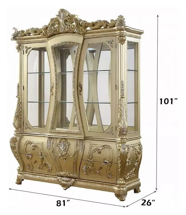 Cabriole Gold 2 Door Curio Cabinet with LED