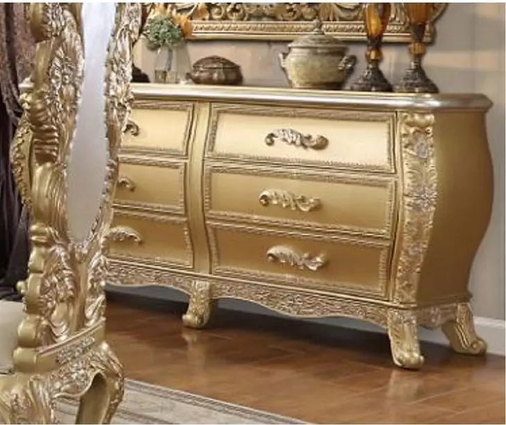 Cabriole Gold Rectangular Glass Top Dining Room Set