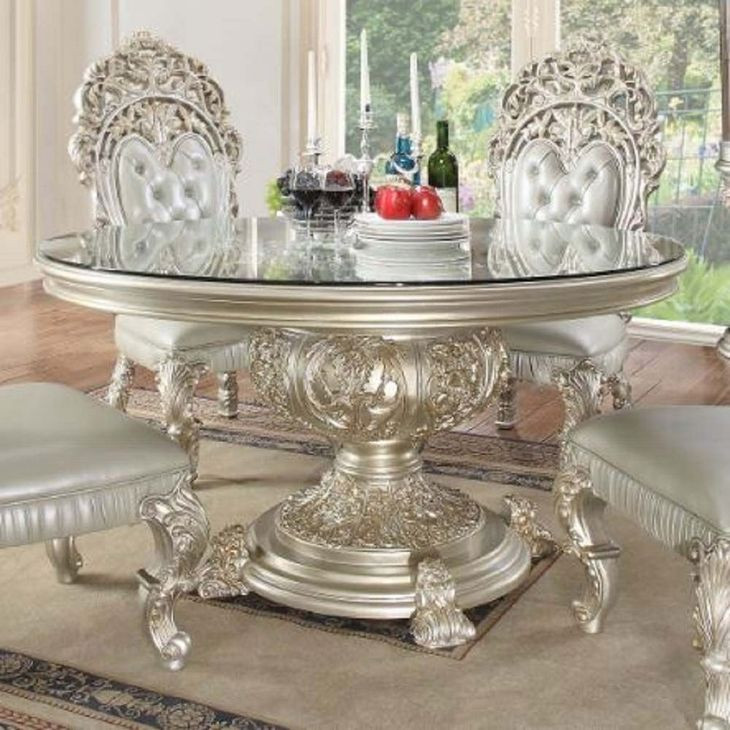Sandoval Champagne 60" Round Glass Top Dining Table