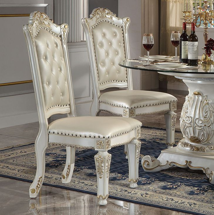 Vendome Antique Pearl Upholstered Side Chair with Nailhead Trim Set of 2