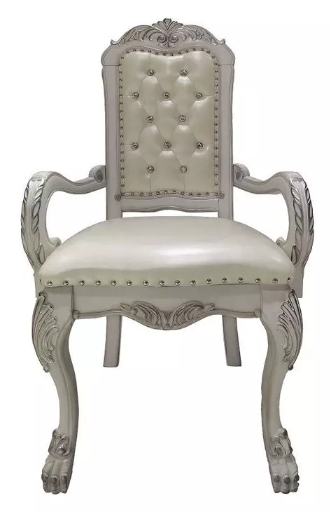 Dresden Bone White Upholstered Arm Chair with Nailhead Trim Set of 2