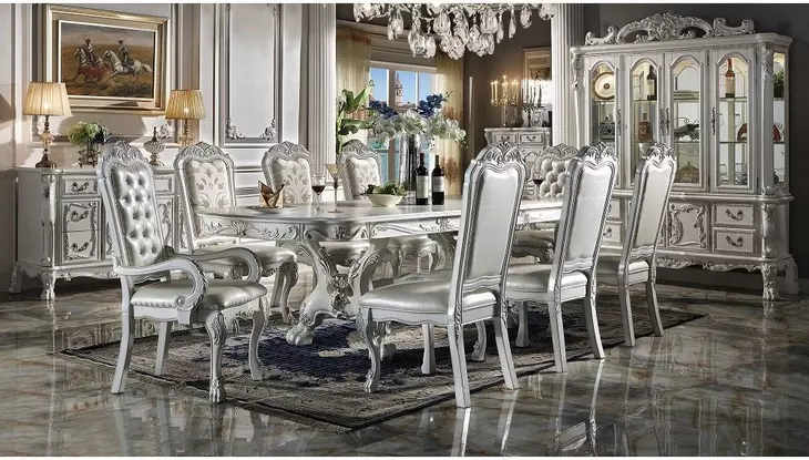 Dresden Bone White Upholstered Arm Chair with Nailhead Trim Set of 2