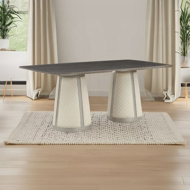 Kasa Gray and Champagne 76" Rectangular Sintered Stone Top Dining Table