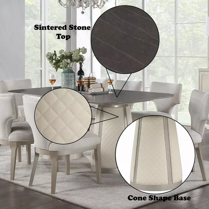 Kasa Gray and Champagne 76" Rectangular Sintered Stone Top Dining Table