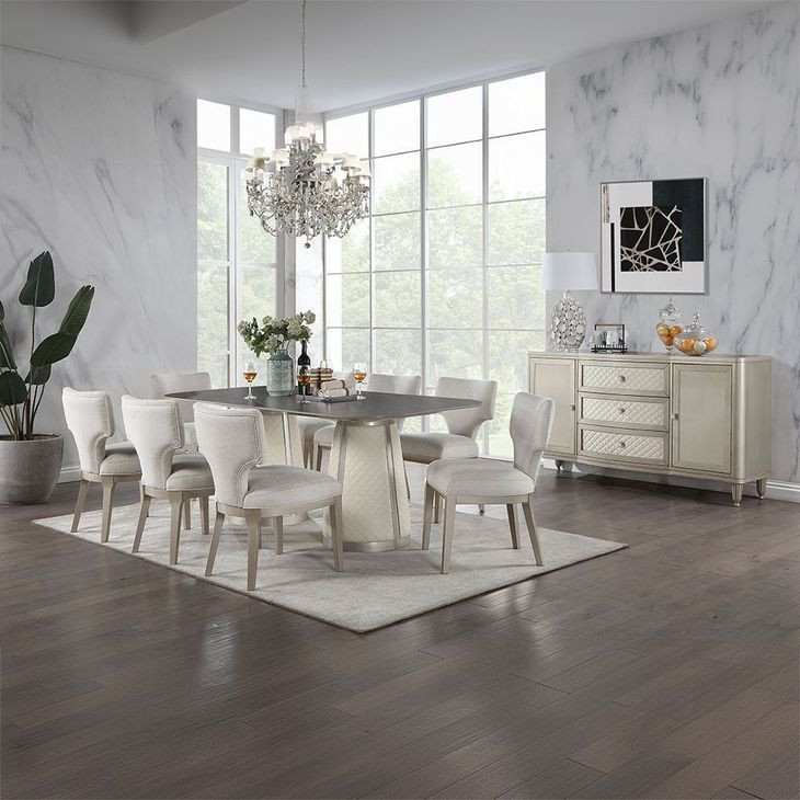 Kasa Gray and Champagne Sintered Stone Top Dining Room Set