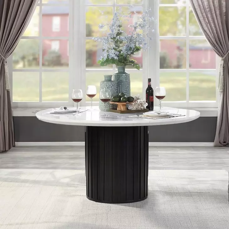 Jaramillo White and Rustic Espresso 54" Round Marble Top Dining Table
