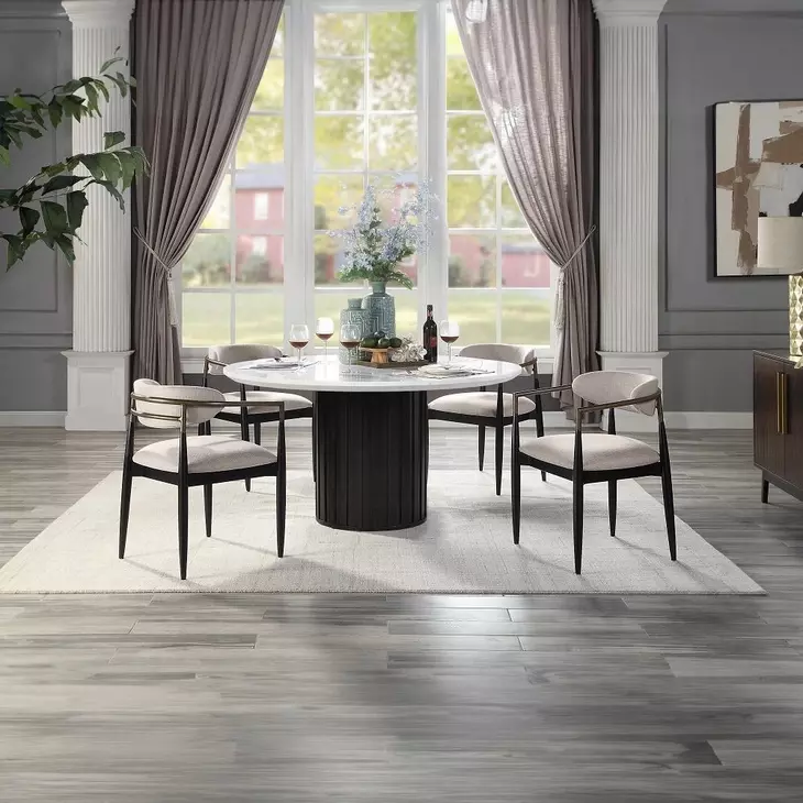 Jaramillo White and Rustic Espresso 54" Round Marble Top Dining Table