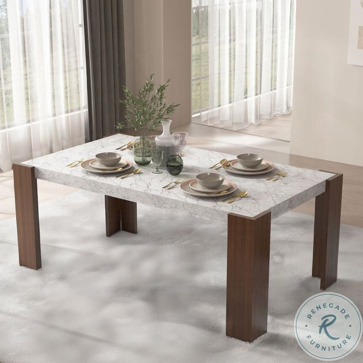 Hettie Engineered Stone and Walnut 72" Rectangular Dining Table