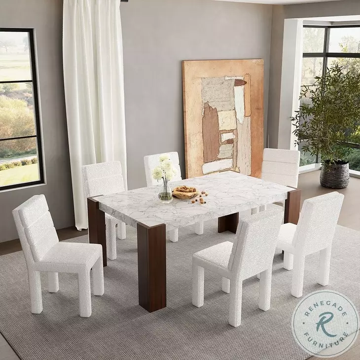 Hettie Engineered Stone and Walnut Rectangular Dining Room Set