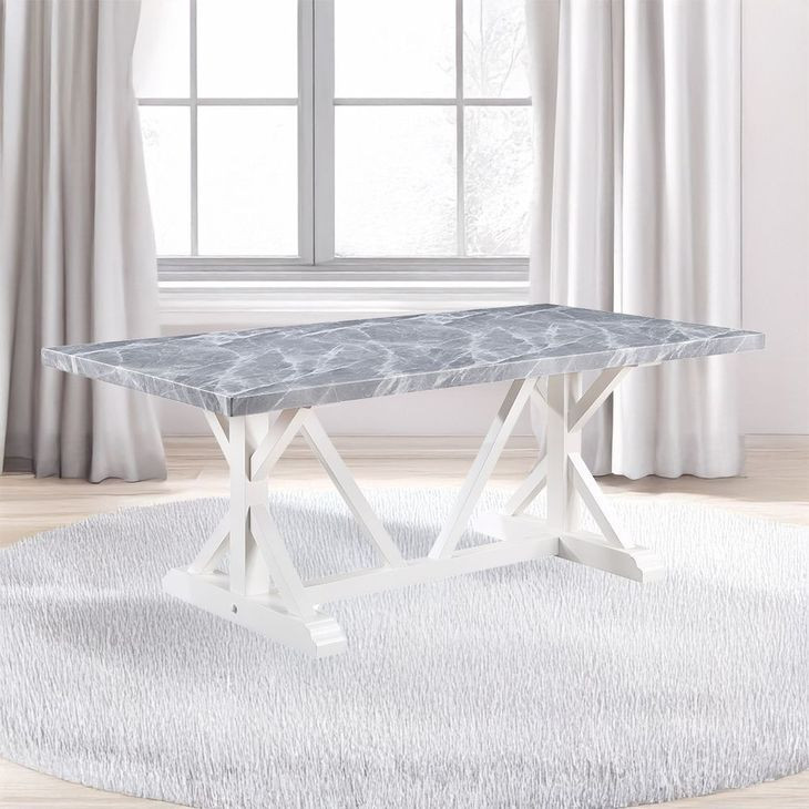 Hollyn Engineered Stone and White 78" Rectangular Stone Top Dining Table