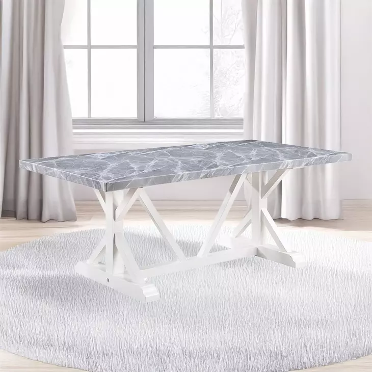 Hollyn Engineered Stone and White 78" Rectangular Stone Top Dining Table
