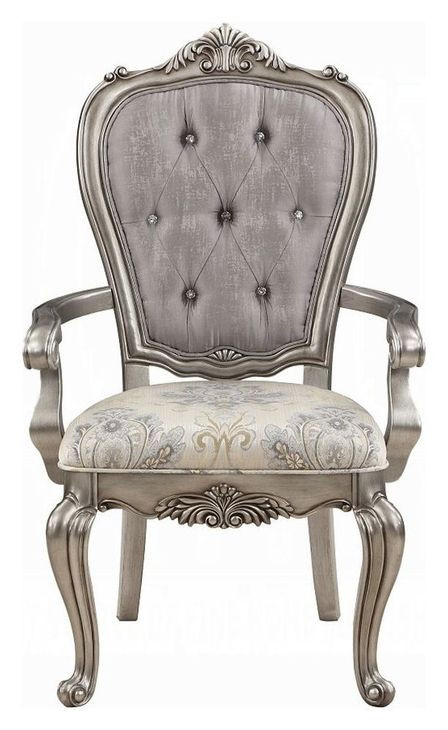 Ariadne Gray and Silver Upholstered Arm Chair Set of 2