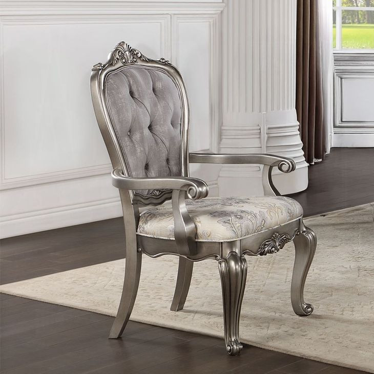 Ariadne Gray and Silver Upholstered Arm Chair Set of 2
