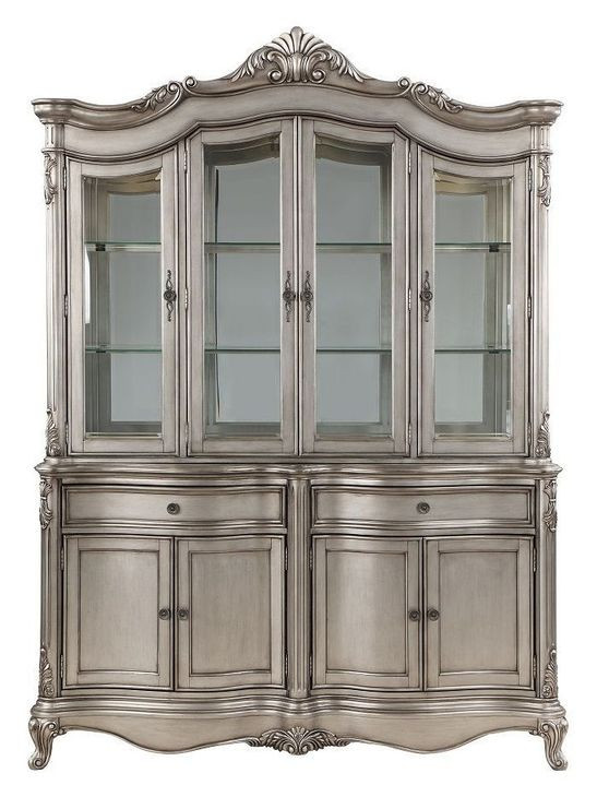 Ariadne Antique Platinum 8 Door Buffet and Hutch with LED