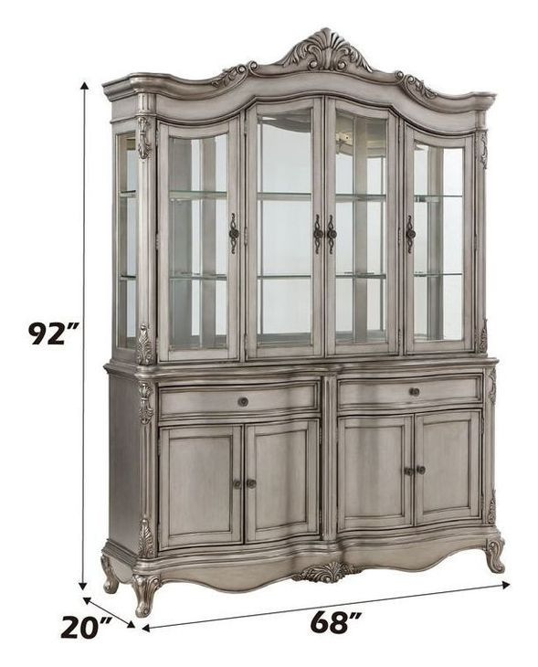 Ariadne Antique Platinum 8 Door Buffet and Hutch with LED