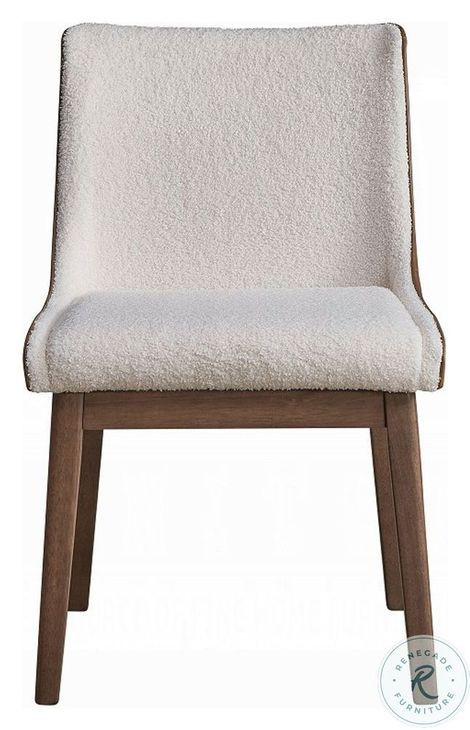 Ginny White Boucle and Brown Velvet Walnut Side Chair Set of 2