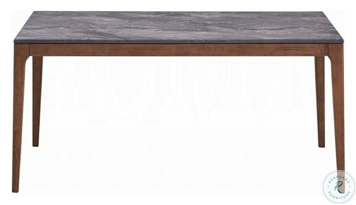 Bevis Engineered Stone and Walnut 63" Rectangular Dining Table