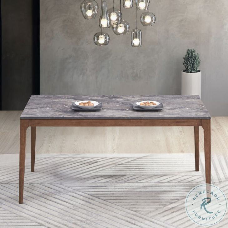 Bevis Engineered Stone and Walnut 63" Rectangular Dining Table