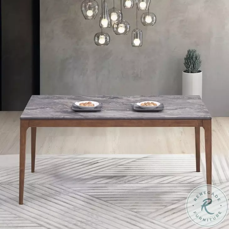 Bevis Engineered Stone and Walnut 63" Rectangular Dining Table