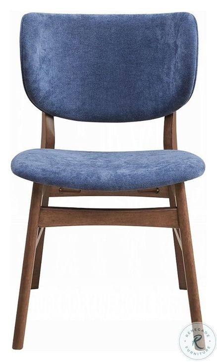 Bevis Blue Fabric and Walnut Side Chair Set of 2