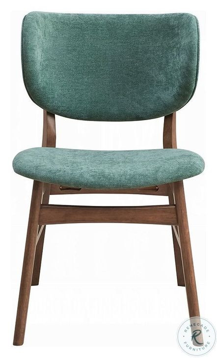 Bevis Green Fabric and Walnut Side Chair Set of 2