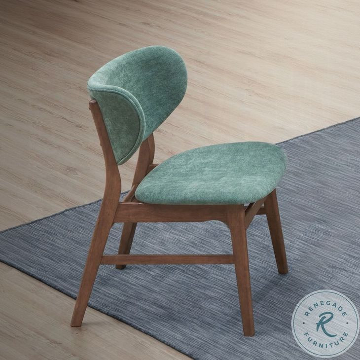 Bevis Green Fabric and Walnut Side Chair Set of 2