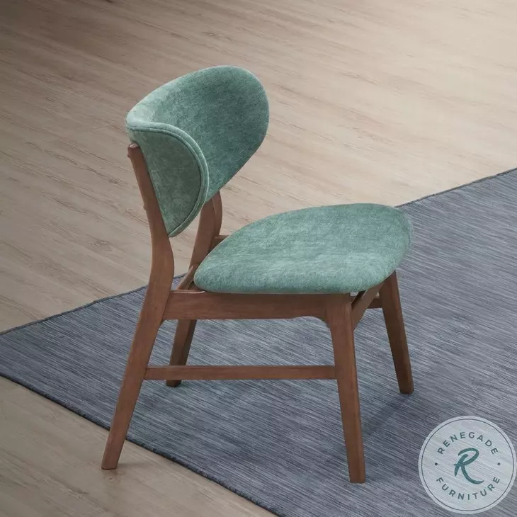 Bevis Green Fabric and Walnut Side Chair Set of 2