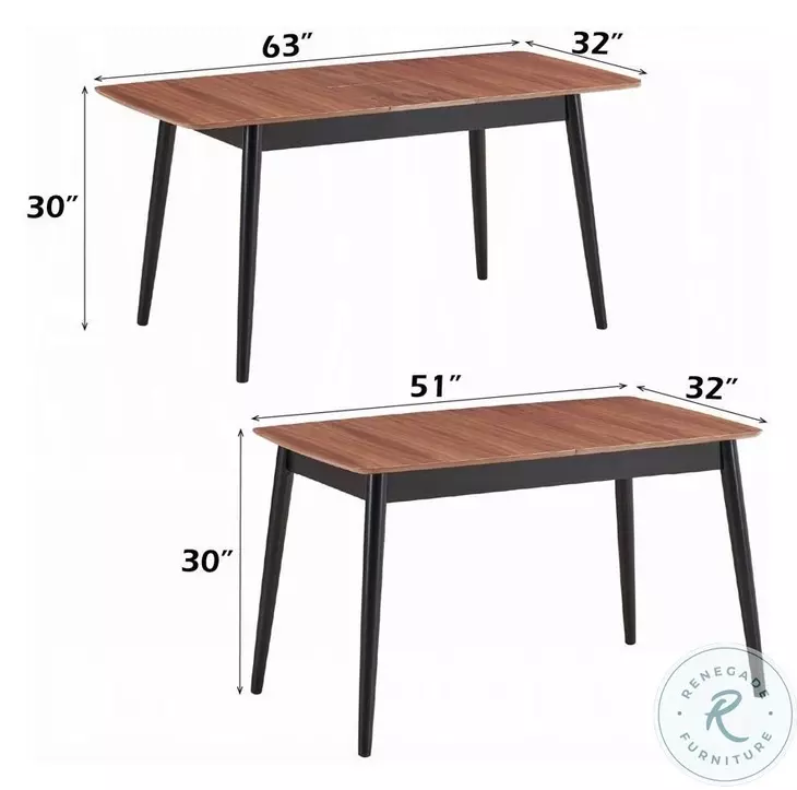 Lanae Natural and Black 63" Extendable Rectangular Dining Table