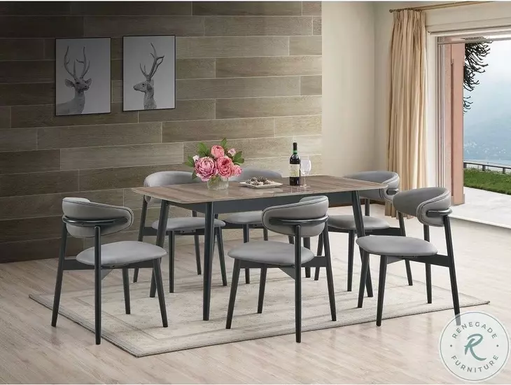 Lanae Natural and Black 63" Extendable Rectangular Dining Table