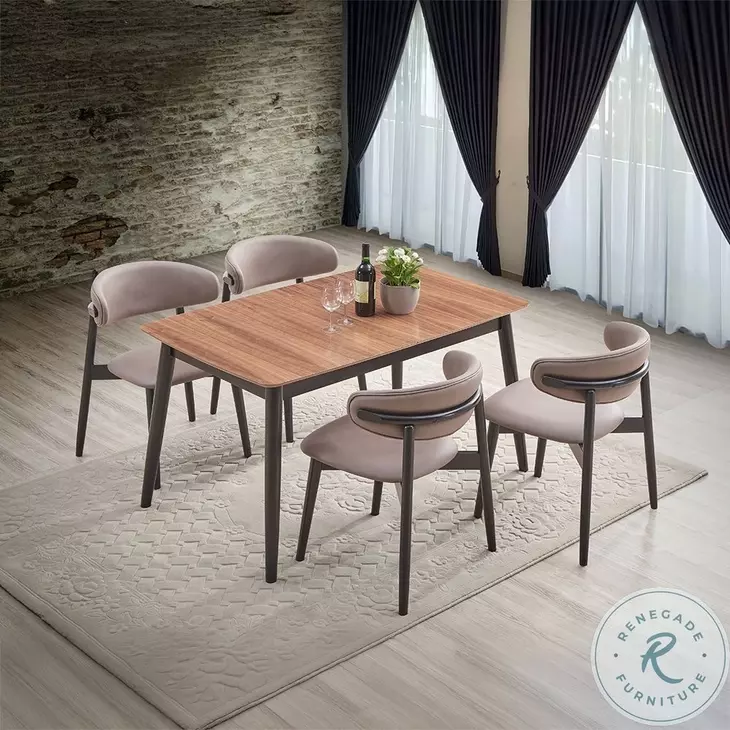 Lanae Natural and Black Extendable Rectangular Dining Room Set