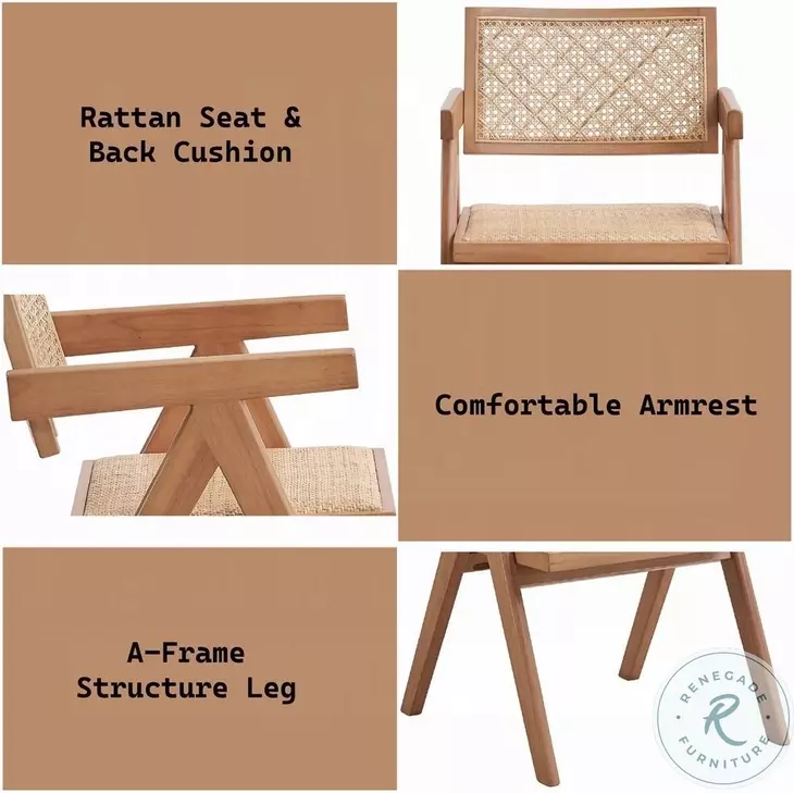 Velentina Rattan and Natural Arm Chair Set of 2